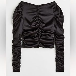 Black Silky Classic Gathered Top